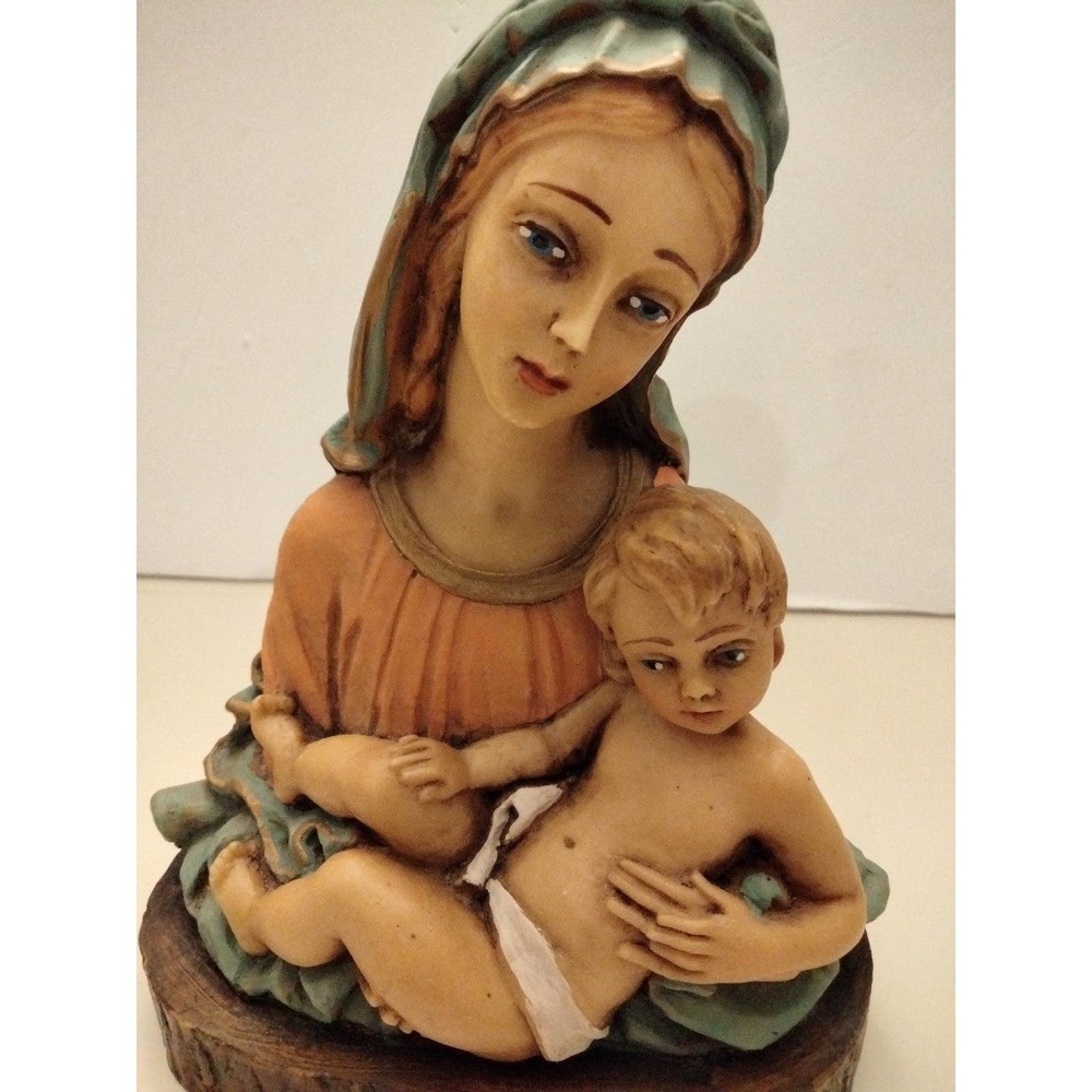 R R made in Italy Blue Madonna and Jesus Ceramic Figurine  7" tall - Picture 5 of 8
